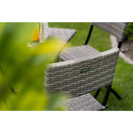 Teesa Andy 3-delige inklapbare tuinmeubel set - balkonset - bistroset met 2 stoelen en 1 tafel gemaakt van rotan grijs beige