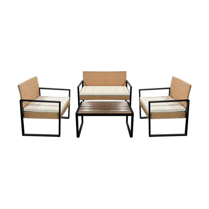 Teesa Ami 4-delige Rattan Tuin Loungeset Licht bruin - Meubelset met Bankje - Balkonmeubelset Fauteuils - Tafel loungeset