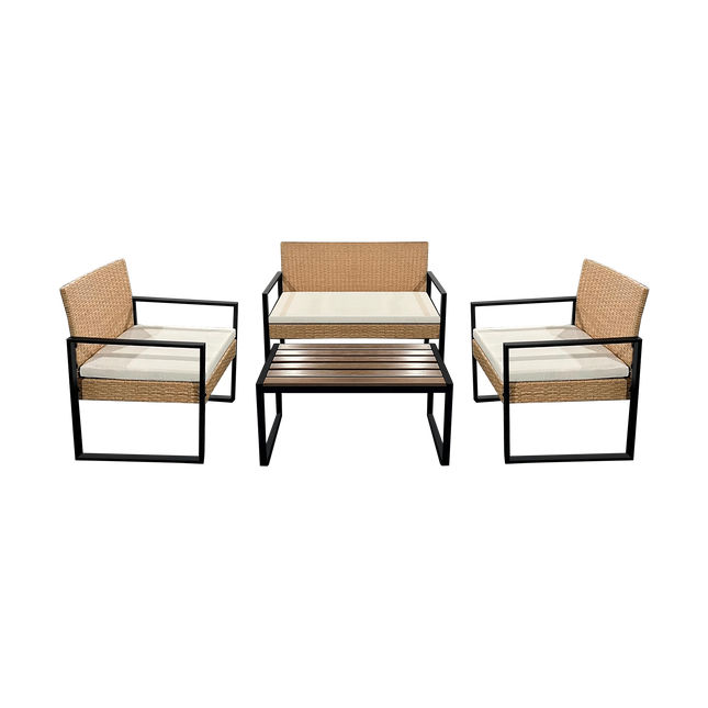 Teesa Ami 4-delige Rattan Tuin Loungeset Licht bruin - Meubelset met Bankje - Balkonmeubelset Fauteuils - Tafel loungeset