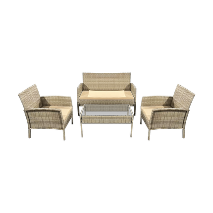 Teesa Mia 4-delige Rattan Tuin Loungeset Beige - Meubelset met Bankje - Balkonmeubelset Fauteuils - Tafel loungeset