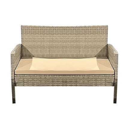 Teesa Mia 4-delige Rattan Tuin Loungeset Beige - Meubelset met Bankje - Balkonmeubelset Fauteuils - Tafel loungeset