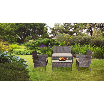 Teesa Rose 4-delige Rattan Tuin Loungeset Bruin - Meubelset met Bankje - Balkonmeubelset Fauteuils - Tafel loungeset