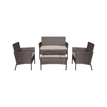 Teesa Rose 4-delige Rattan Tuin Loungeset Bruin - Meubelset met Bankje - Balkonmeubelset Fauteuils - Tafel loungeset