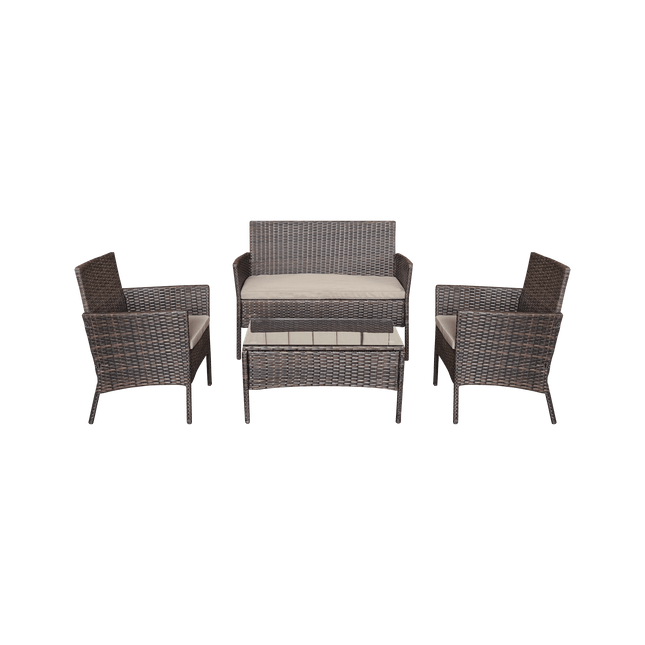 Teesa Rose 4-delige Rattan Tuin Loungeset Bruin - Meubelset met Bankje - Balkonmeubelset Fauteuils - Tafel loungeset