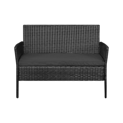 Teesa Rose 4-delige Rattan Tuin Loungeset Zwart - Meubelset met Bankje - Balkonmeubelset Fauteuils - Tafel loungeset