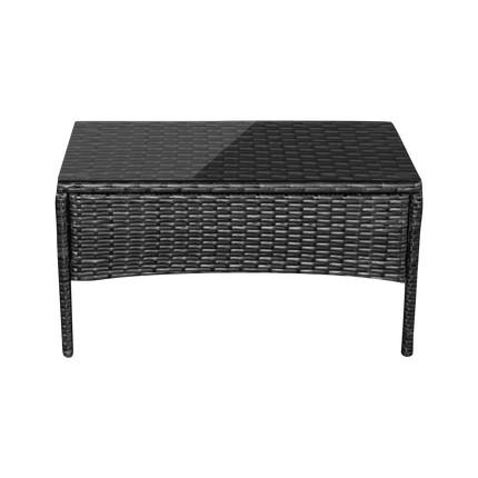 Teesa Rose 4-delige Rattan Tuin Loungeset Zwart - Meubelset met Bankje - Balkonmeubelset Fauteuils - Tafel loungeset