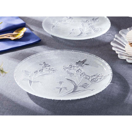 Altom Design glazen taartbord dinerbord plate 25.2 cm met bloemen reliëf