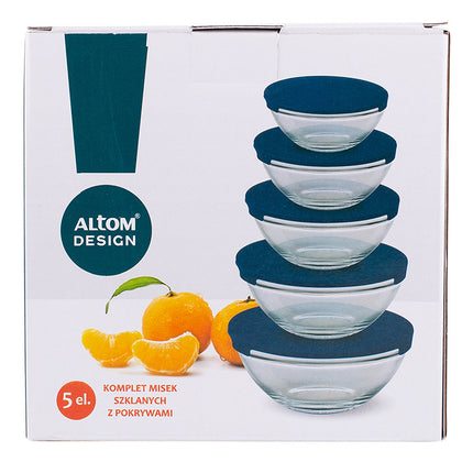Altom Design glazen schalen set van 5 met deksels blauw