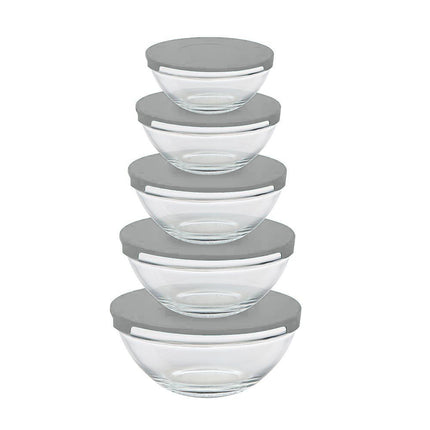Altom Design glazen schalen set van 5 met deksels grijs