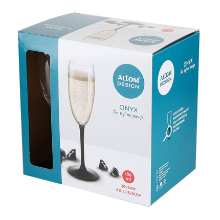 Royal leerdam altom design exclusieve champagne glazen met zwarte onyx voet 6 stuks 180ml