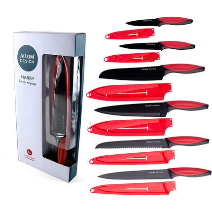 Altom Design Harry 6 delige messenset met hoes zwart / rood