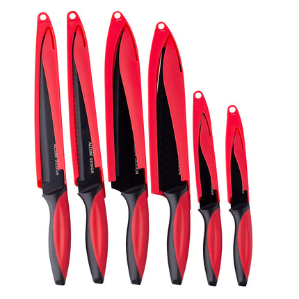 Altom Design Harry 6 delige messenset met hoes zwart / rood