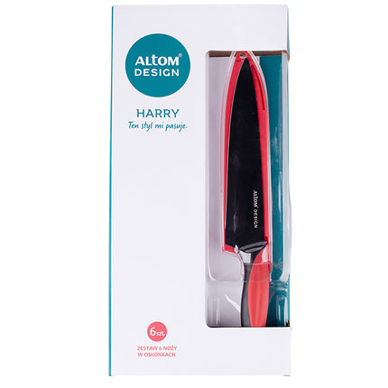 Altom Design Harry 6 delige messenset met hoes zwart / rood