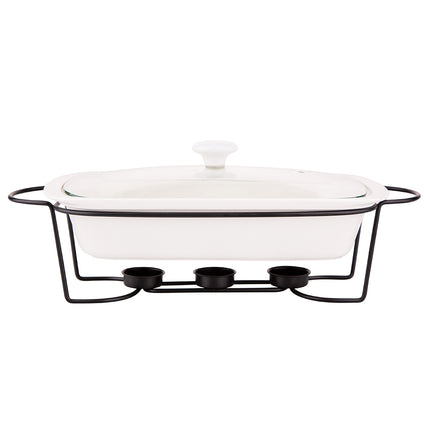 Altom chafing dish en warmhoudbak van porselein rechthoek 1.7L zwart / wit