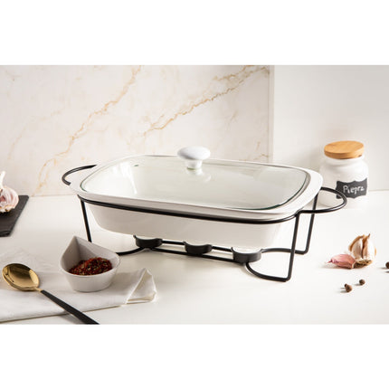 Altom chafing dish en warmhoudbak van porselein rechthoek 1.7L zwart / wit