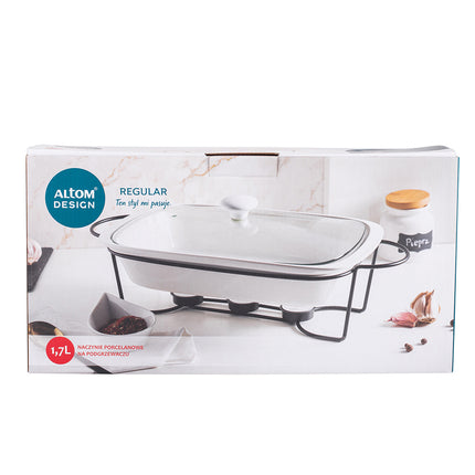 Altom chafing dish en warmhoudbak van porselein rechthoek 1.7L zwart / wit