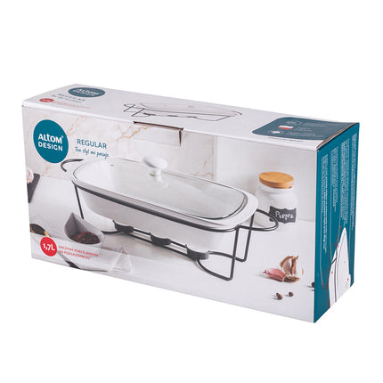 Altom chafing dish en warmhoudbak van porselein rechthoek 1.7L zwart / wit