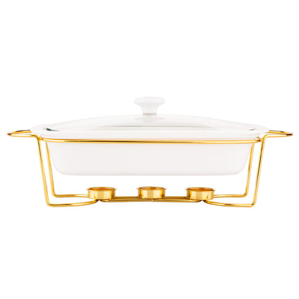 Altom chafing dish en warmhoudbak van porselein rechthoek 1.7L goud / wit