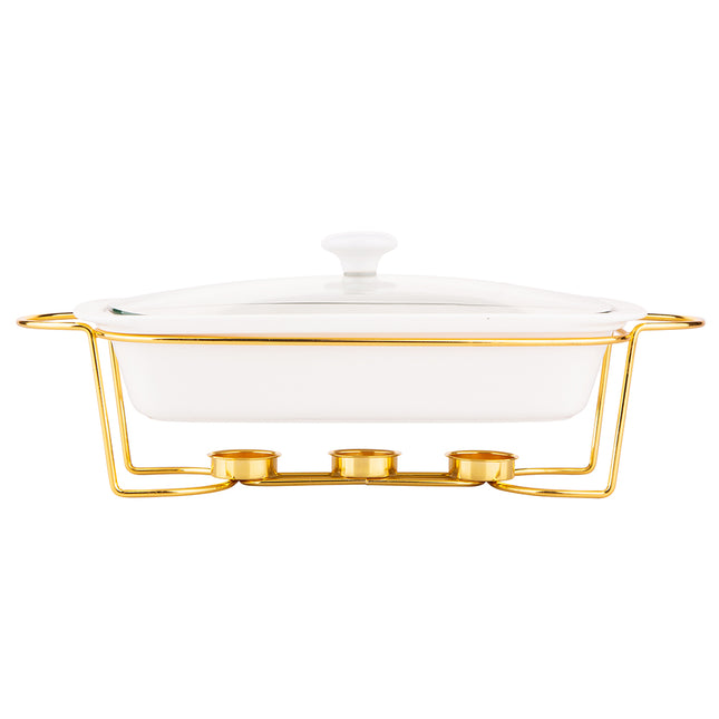 Altom chafing dish en warmhoudbak van porselein rechthoek 1.7L goud / wit