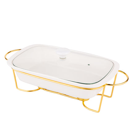 Altom chafing dish en warmhoudbak van porselein rechthoek 1.7L goud / wit