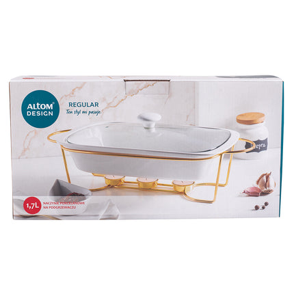 Altom chafing dish en warmhoudbak van porselein rechthoek 1.7L goud / wit