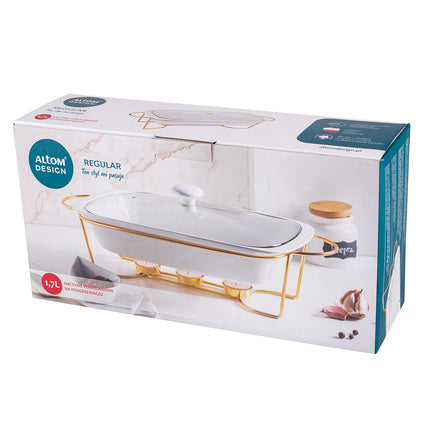 Altom chafing dish en warmhoudbak van porselein rechthoek 1.7L goud / wit