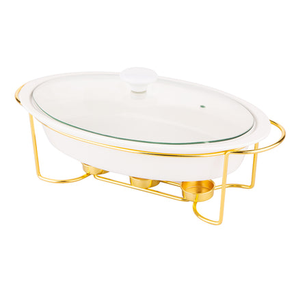 Altom Chafing Dish Buffetwarmer Ovaal 1.4L - Warmhoudplaat - Warmhoudbak Porselein - Goud/Wit