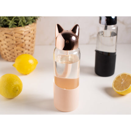 Altom design glazen waterfles of drinkfles voor kinderen en volwassenen met kattendop zwart