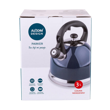 Altom Design Parker fluitketel RVS donkerblauw hoogglans 3 Liter - ook geschikt voor inductie