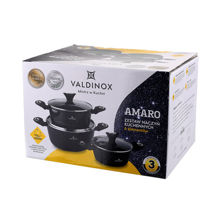 Valdinox Amaro exclusieve zwarte 6 delige pannenset met keramische coating - geschikt voor inductie