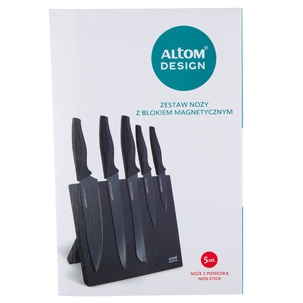 Altom Design zwart magnetische messenblok met 5 zwarte messen