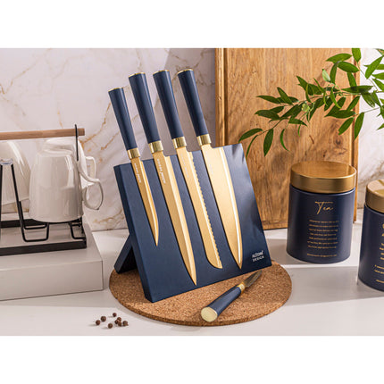 Altom Design blauw magnetisch messenblok met 5 gouden messen