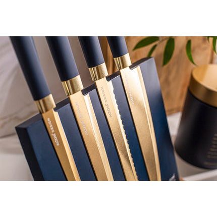 Altom Design blauw magnetisch messenblok met 5 gouden messen