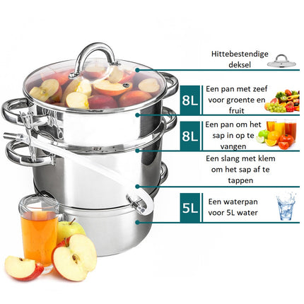 Altom Design professionele 6-delige sapcentrifuge pan/ juicer voor op het fornuis 8L RVS