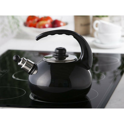 Altom Design Czajnik handgemaakte fluitketel emaille zwart 2.5 liter - ook geschikt voor inductie