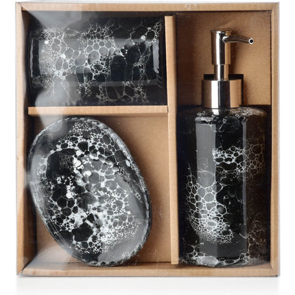 Mondex Odette Black 3 delige badkameraccessoireset tandenborstelhouder - zeeppompje - zeepbakje keramiek zwart