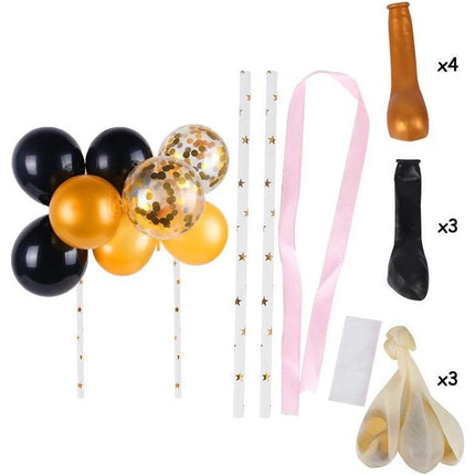 Cake topper ballonnen taart versiering goud-zwart 10 ballonnen