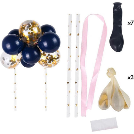Cake topper ballonnen taart versiering inkt blauw – zwart 10 ballonnen