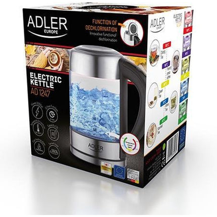 Adler glazen waterkoker met led verlichting en temperatuur regeling 1,7L AD 1247 zilver