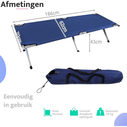 Veldbed 1 Persoons opvouwbare stretcher met opbergtas zwart
