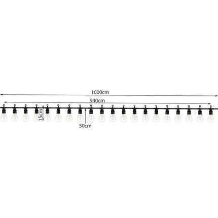 Lichtsnoer buiten 10 meter waterdicht E27 Fittingen incl. 20 LED Lampen - tuinverlichting - Lichtslinger voor binnen en buiten
