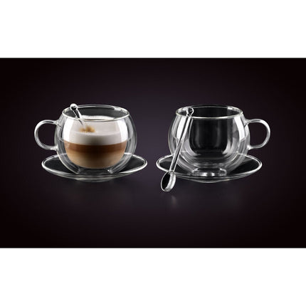 Affekdesign set van 2 dubbelwandige thee of koffie glazen met schotel en lepel 250ml