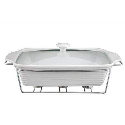 Florina Caldo chafing dish / warmhoudbak van keramiek vierkant 3L zilver / wit