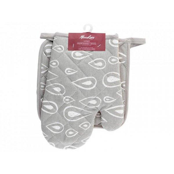 Miss Lucy Soltare ovenhandschoen en pan lap set van 2 stuks 18 x 25 cm grijs/zalm