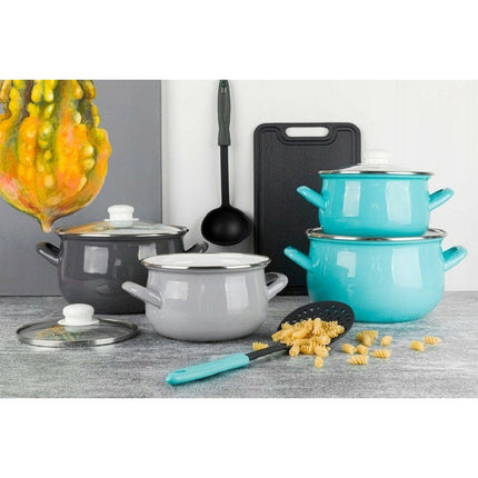 Emalia Capri retro azuur blauwe klassieke geëmailleerde kookpan met glazen deksel 20 cm - 4.2L