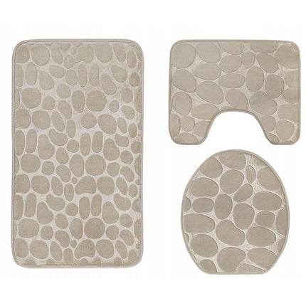 Homely luxe 3 delige badkamermatten set met antislip - toilet badkamer wc bril mat - TR-6 3D stone look beige