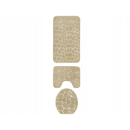 Homely luxe 3 delige badkamermatten set met antislip - toilet badkamer wc bril mat - TR-6 3D stone look crème