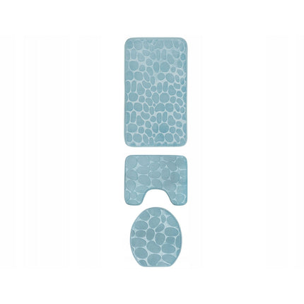 Homely luxe 3 delige badkamermatten set met antislip - toilet badkamer wc bril mat - TR-6 3D stone look turquoise