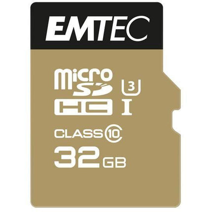 Emtec MicroSDHC 32GB SpeedIn CL10 95MB/s FullHD 4K UltraHD zwart/goud