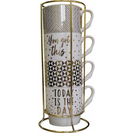 Florina Glamour gold mokken set van 4 met standaard 330ml goud